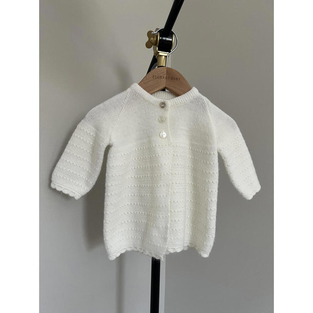 Vintage Girls Blue Bird White Acrylic Knit Cardigan Sweater, Made in USA, 18M